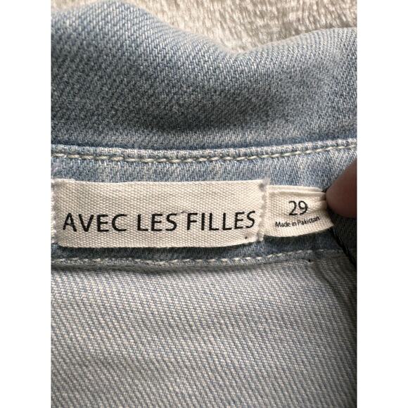 Avec Les Filles Womens Jumpsuit Denim Wide Leg Light Wash Belt Retro 70s Sz 29 - Picture 11 of 15